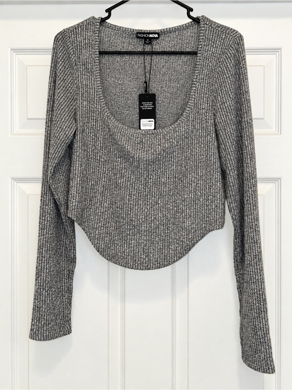 Fashion Nova Women’s Heather Grey Chill Babe Long  Sleeve Top